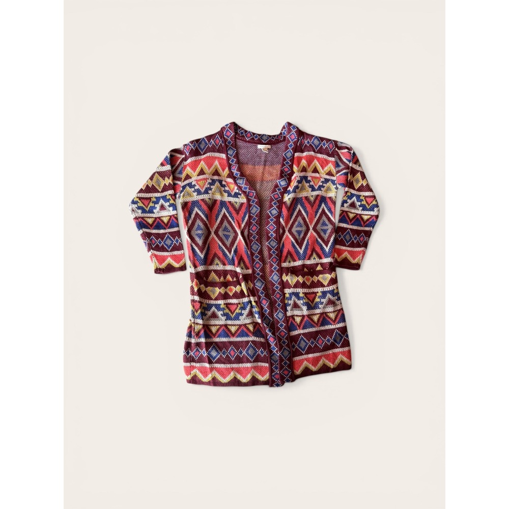 Forever 21 Red Multi-Color Aztec Cardigan